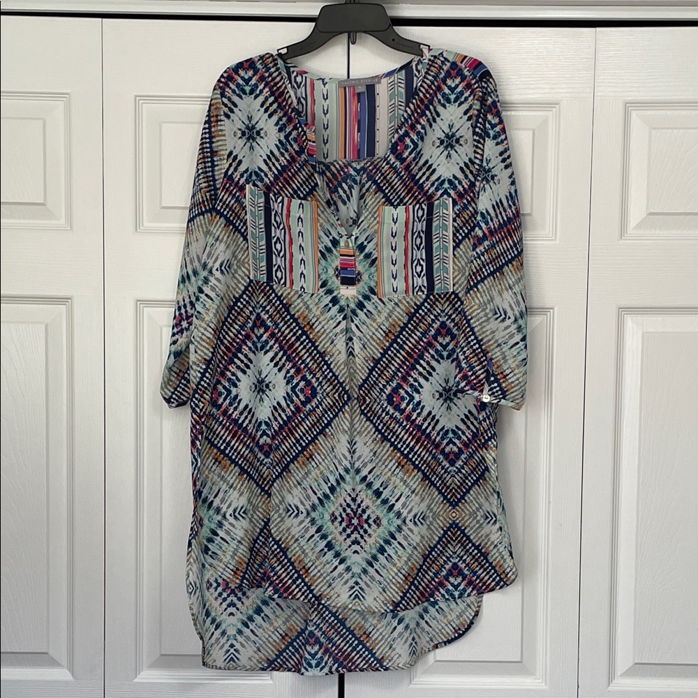 EUC Valerie Stevens Sz XL SHEER boho Cover Up Blouse Shirt Top Beach 🏝️